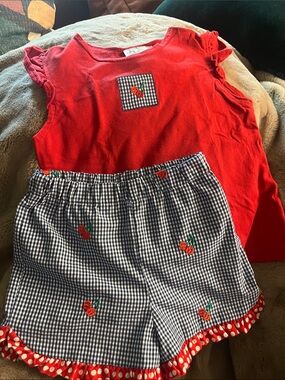 Funtasia! Too… Red Girls' Ruffle Sleeve Tank Top with Gingham Cherry Patch